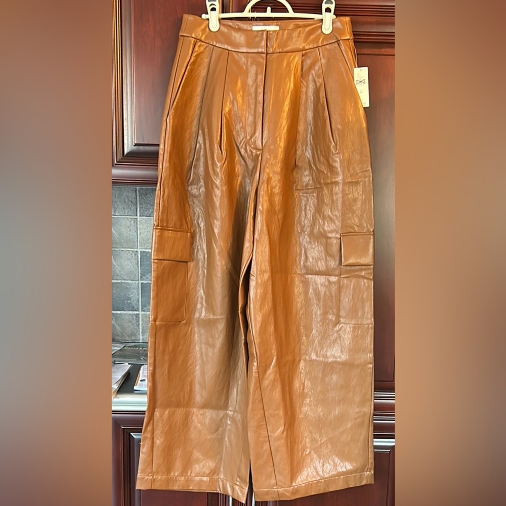 Anthropologie x TwentySixHundred faux leather cargo pants camel color size 10 - Picture 5 of 10